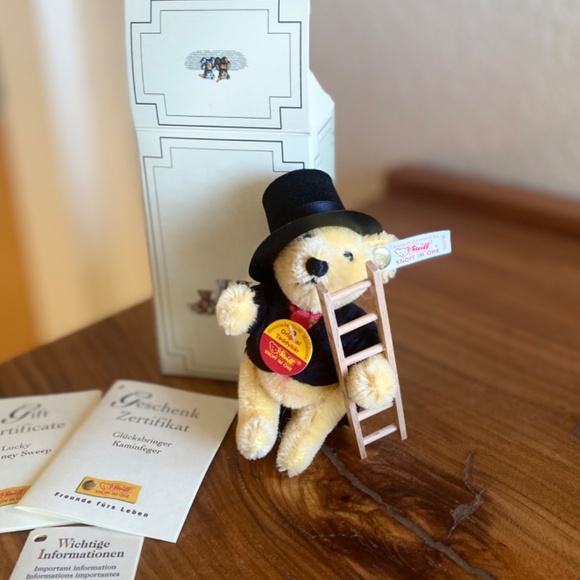 Steiff Lucky Chimney Sweep Mohair Jointed Teddy Bear #03148 Made in Germany NOS - Picture 2 of 11